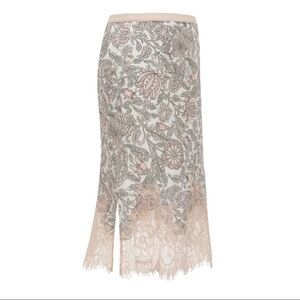 Gold Hawk Light Pink Paisley Silk Skirt w/ Lace Trim L - NWT